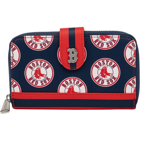 Loungefly MLB Boston Red Sox Logo Zip Around Wallet Blue Red NWT - Picture 1 of 4